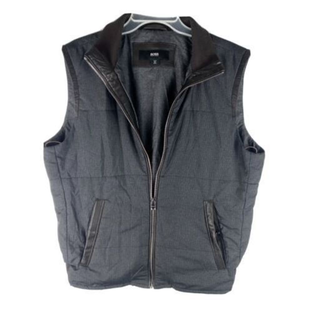 Boss Hugo Boss Men Motorcycle Style Black Leather Silk Vest Prestine Condition